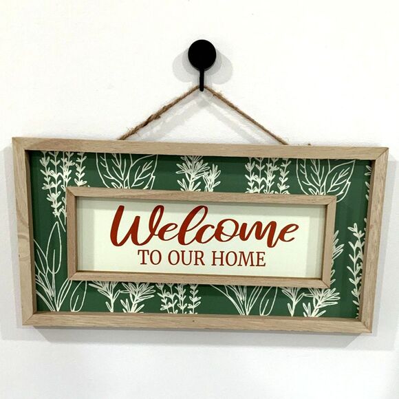 New! Beautiful Wooden "Welcome To Our Home" Green Floral/Herb Sign - Picture 1 of 7